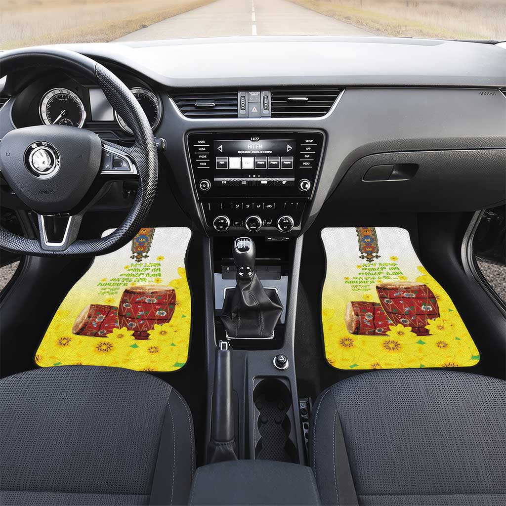 Melkam Enkutatash Ethiopian Car Mats Kebero Drum With Adey Abeba Flower - African Pride