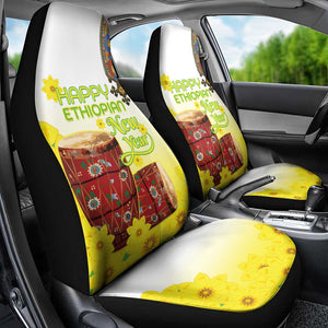 Melkam Enkutatash Ethiopian Car Seat Cover Kebero Drum With Adey Abeba Flower - African Pride