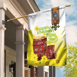 Melkam Enkutatash Ethiopian Garden Flag Kebero Drum With Adey Abeba Flower - African Pride