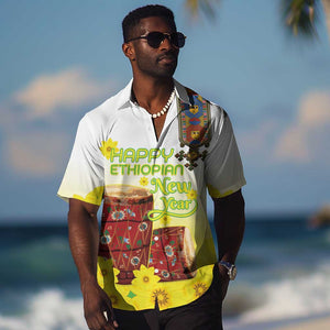 Melkam Enkutatash Ethiopian Hawaiian Shirt Kebero Drum With Adey Abeba Flower - African Pride