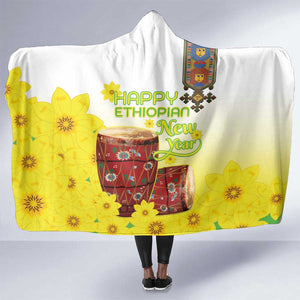 Melkam Enkutatash Ethiopian Hooded Blanket Kebero Drum With Adey Abeba Flower - African Pride