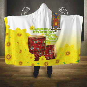 Melkam Enkutatash Ethiopian Hooded Blanket Kebero Drum With Adey Abeba Flower - African Pride