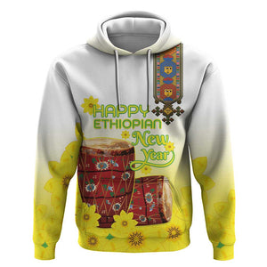 Melkam Enkutatash Ethiopian Hoodie Kebero Drum With Adey Abeba Flower - African Pride