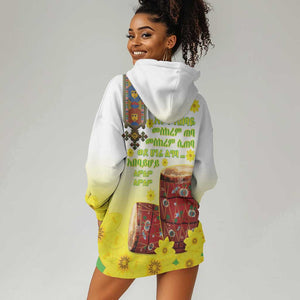 Melkam Enkutatash Ethiopian Hoodie Dress Kebero Drum With Adey Abeba Flower - African Pride