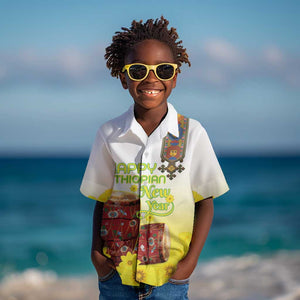Melkam Enkutatash Ethiopian Kid Hawaiian Shirt Kebero Drum With Adey Abeba Flower - African Pride
