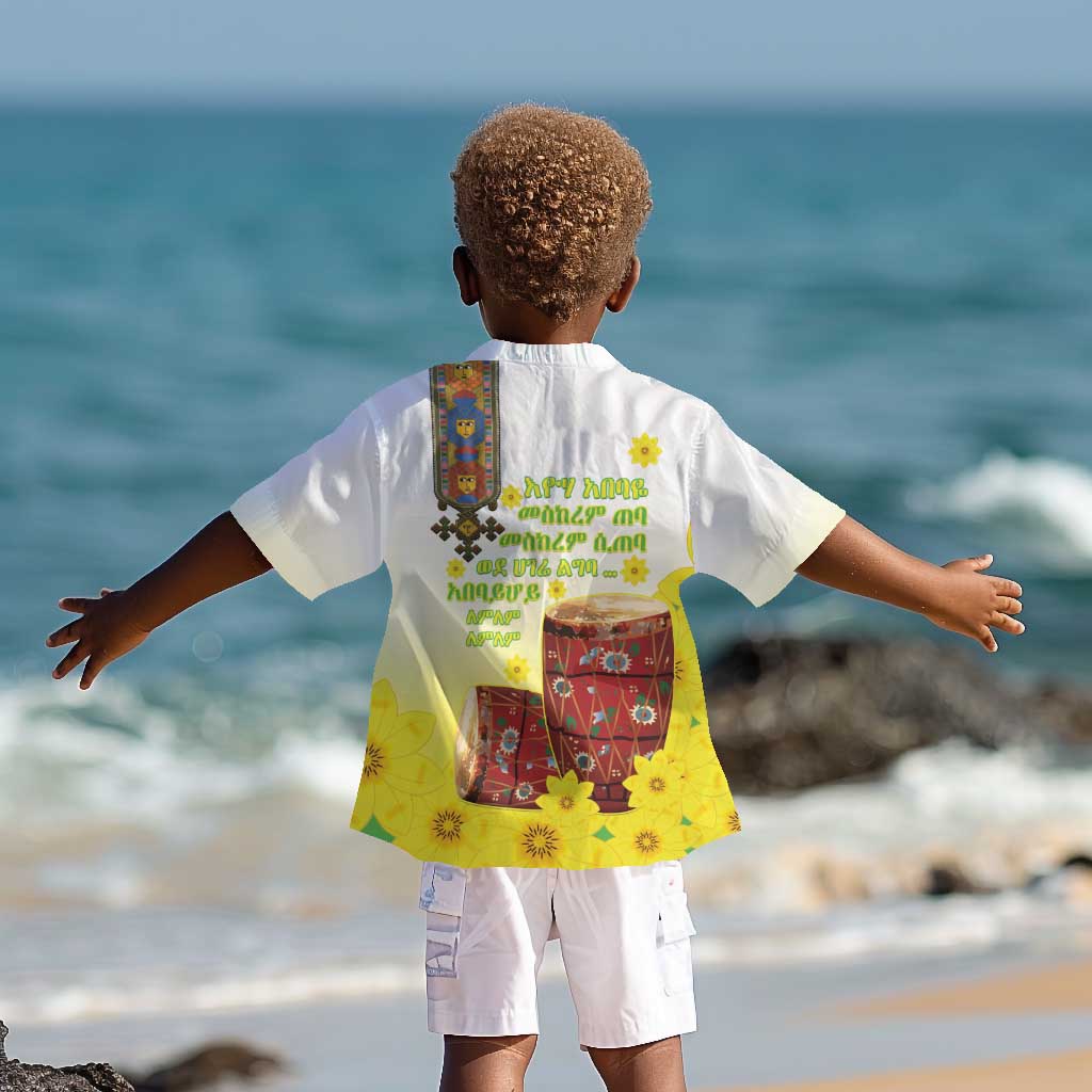 Melkam Enkutatash Ethiopian Kid Hawaiian Shirt Kebero Drum With Adey Abeba Flower - African Pride