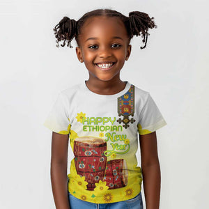 Melkam Enkutatash Ethiopian Kid T shirt Kebero Drum With Adey Abeba Flower - African Pride