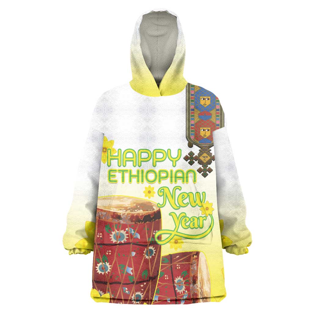 Melkam Enkutatash Ethiopian Kid Wearable Blanket Hoodie Kebero Drum With Adey Abeba Flower - African Pride