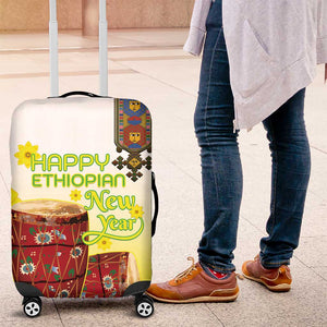 Melkam Enkutatash Ethiopian Luggage Cover Kebero Drum With Adey Abeba Flower - African Pride