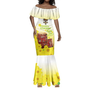 Melkam Enkutatash Ethiopian Mermaid Dress Kebero Drum With Adey Abeba Flower - African Pride