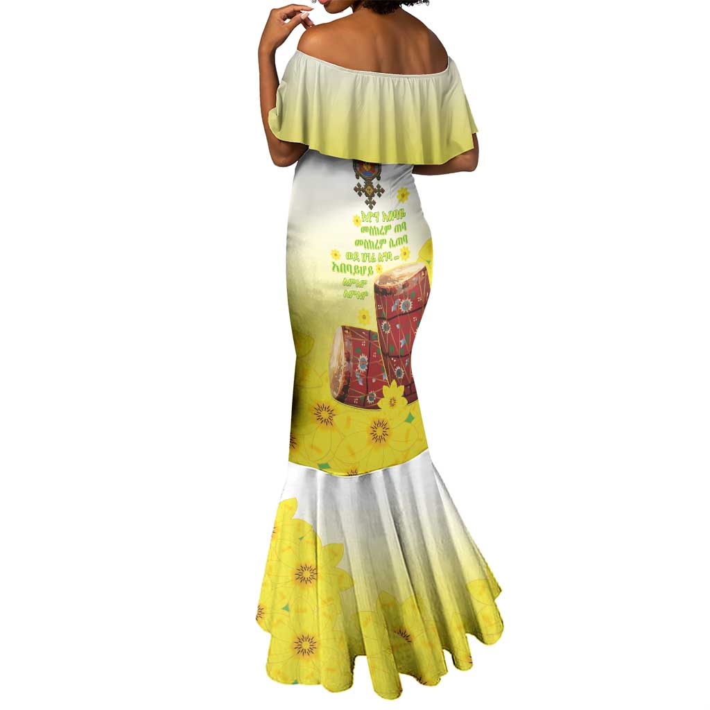 Melkam Enkutatash Ethiopian Mermaid Dress Kebero Drum With Adey Abeba Flower - African Pride
