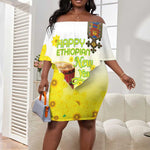 Melkam Enkutatash Ethiopian Off Shoulder Short Dress Kebero Drum With Adey Abeba Flower - African Pride