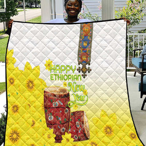 Melkam Enkutatash Ethiopian Quilt Kebero Drum With Adey Abeba Flower - African Pride
