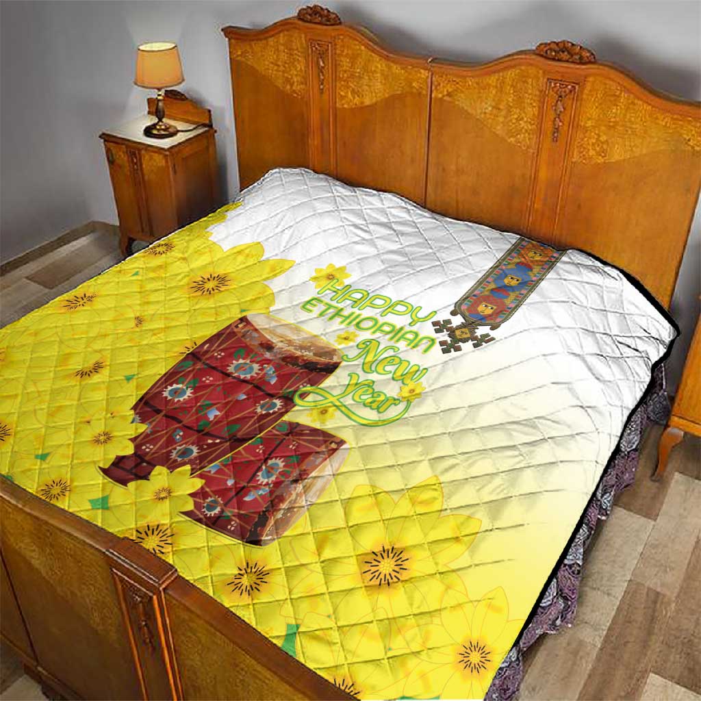 Melkam Enkutatash Ethiopian Quilt Kebero Drum With Adey Abeba Flower - African Pride