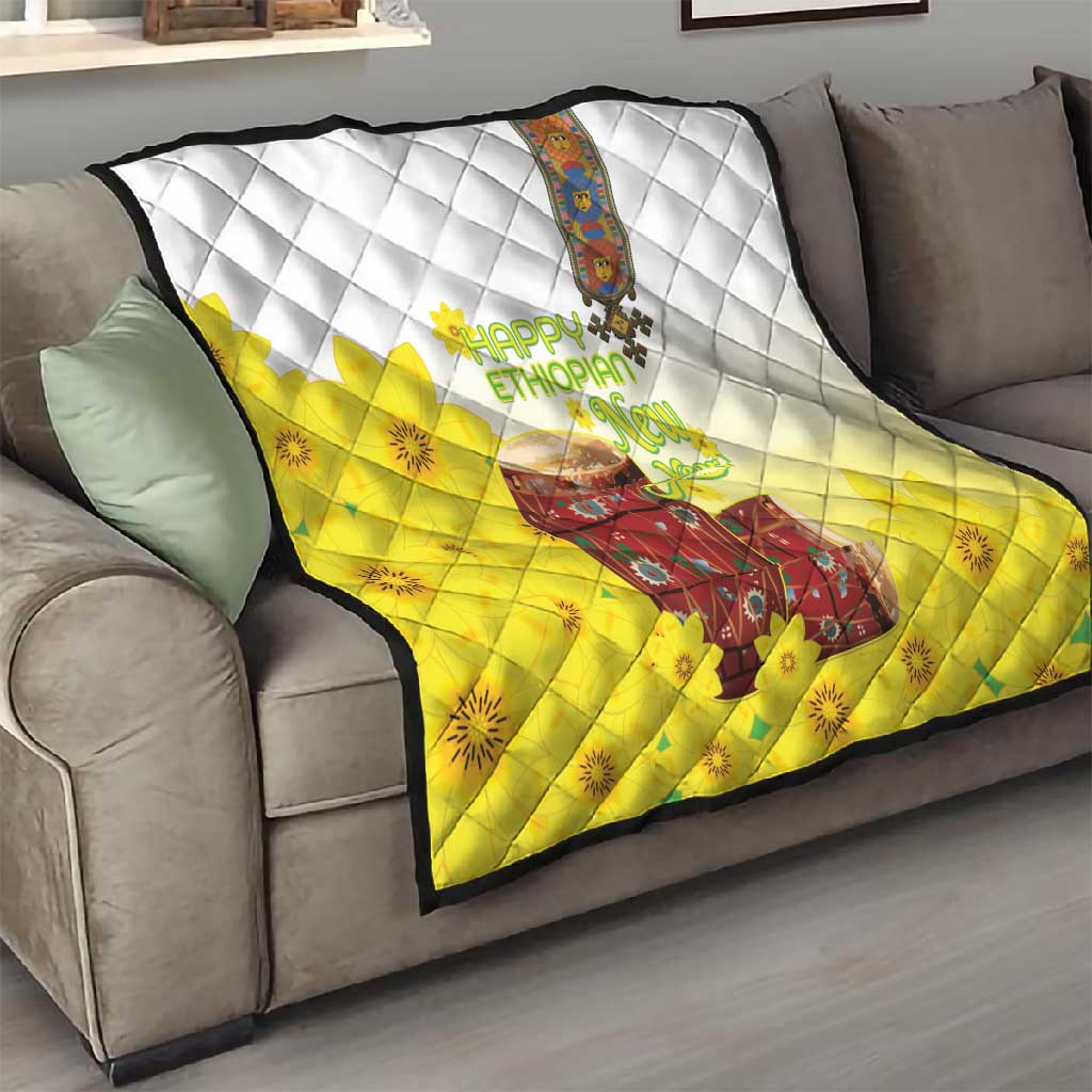 Melkam Enkutatash Ethiopian Quilt Kebero Drum With Adey Abeba Flower - African Pride