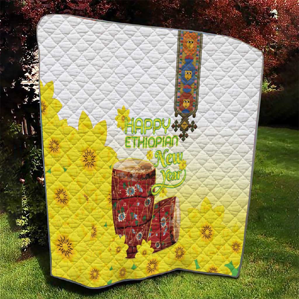 Melkam Enkutatash Ethiopian Quilt Kebero Drum With Adey Abeba Flower - African Pride