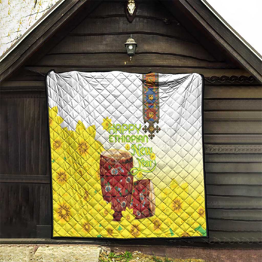 Melkam Enkutatash Ethiopian Quilt Kebero Drum With Adey Abeba Flower - African Pride