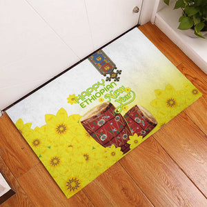 Melkam Enkutatash Ethiopian Rubber Doormat Kebero Drum With Adey Abeba Flower - African Pride