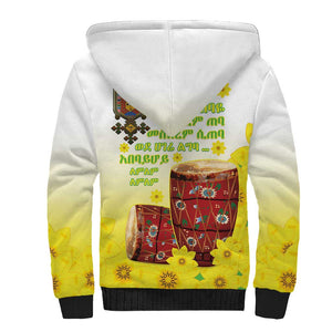 Melkam Enkutatash Ethiopian Sherpa Hoodie Kebero Drum With Adey Abeba Flower - African Pride