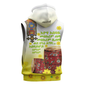 Melkam Enkutatash Ethiopian Sleeveless Zip Hoodie Kebero Drum With Adey Abeba Flower - African Pride