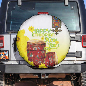 Melkam Enkutatash Ethiopian Spare Tire Cover Kebero Drum With Adey Abeba Flower - African Pride