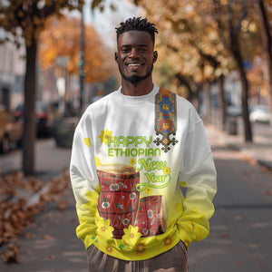Melkam Enkutatash Ethiopian Sweatshirt Kebero Drum With Adey Abeba Flower - African Pride