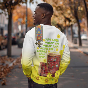 Melkam Enkutatash Ethiopian Sweatshirt Kebero Drum With Adey Abeba Flower - African Pride