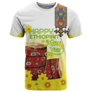 Melkam Enkutatash Ethiopian T shirt Kebero Drum With Adey Abeba Flower - African Pride