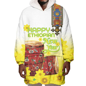 Melkam Enkutatash Ethiopian Wearable Blanket Hoodie Kebero Drum With Adey Abeba Flower - African Pride
