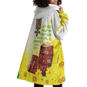 Melkam Enkutatash Ethiopian Wearable Blanket Hoodie Kebero Drum With Adey Abeba Flower - African Pride