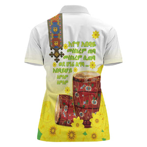 Melkam Enkutatash Ethiopian Women Polo Shirt Kebero Drum With Adey Abeba Flower - African Pride