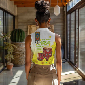 Melkam Enkutatash Ethiopian Women Sleeveless Polo Shirt Kebero Drum With Adey Abeba Flower - African Pride
