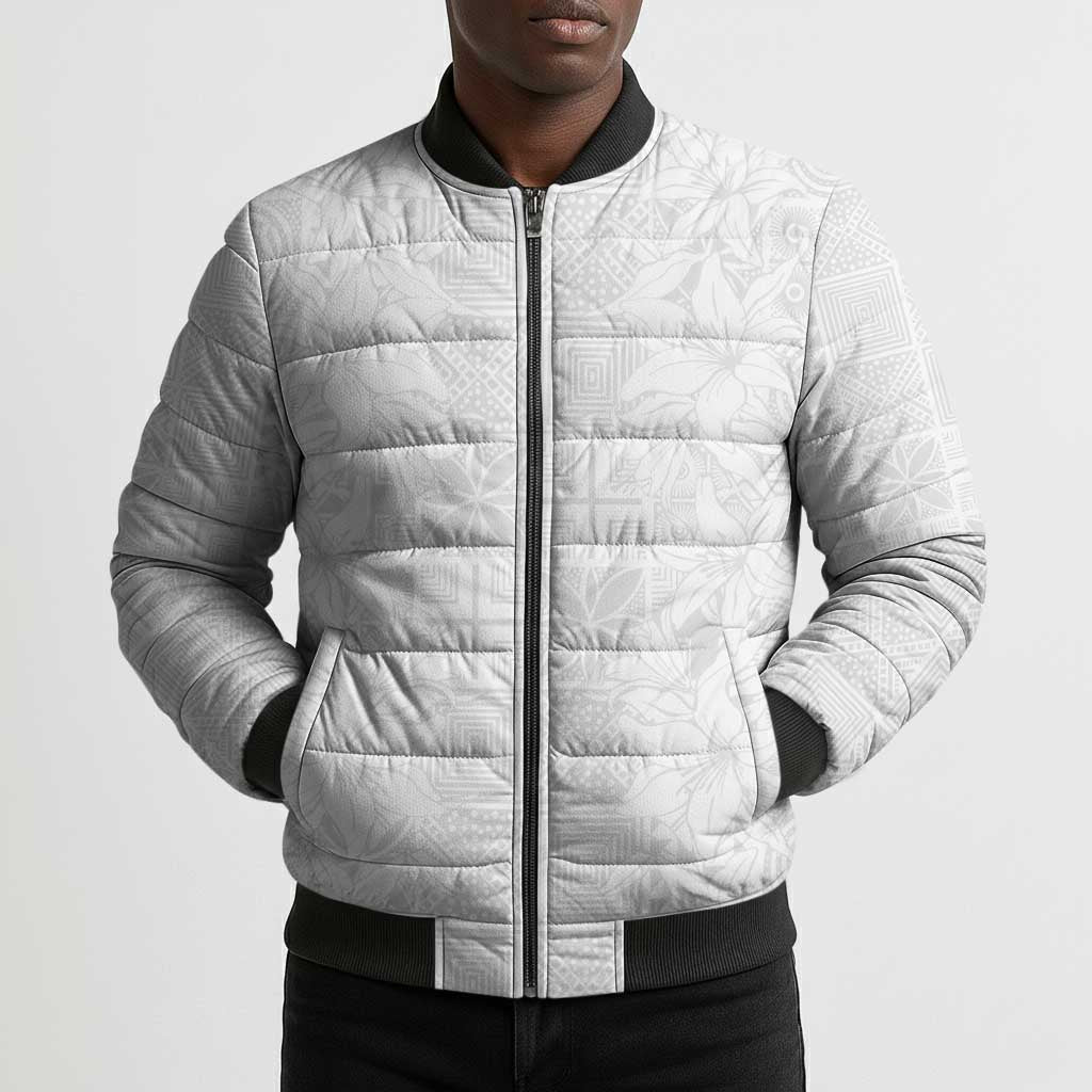 Nigeria Osun-Osogbo Festival Bomber Puffer Jacket White Lily Lei With Yoruba Pattern