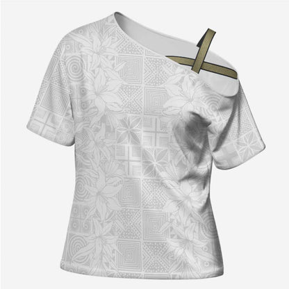 Nigeria Osun-Osogbo Festival Cross Shoulder Shirt White Lily Lei With Yoruba Pattern