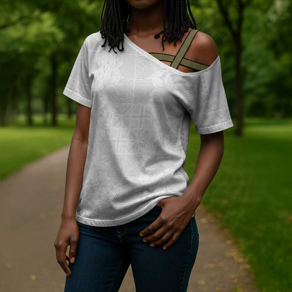 Nigeria Osun-Osogbo Festival Cross Shoulder Shirt White Lily Lei With Yoruba Pattern