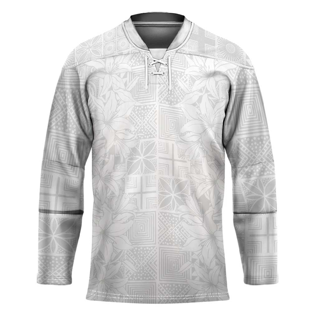 Nigeria Osun-Osogbo Festival Hockey Jersey White Lily Lei With Yoruba Pattern