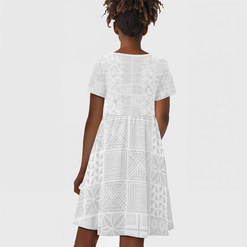 Nigeria Yoruba Osun-Osogbo Festival Kid Short Sleeve Dress White Lily Lei - African Pride