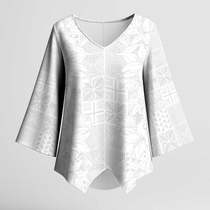 Nigeria Osun-Osogbo Festival Kimono Sleeve Blouse White Lily Lei With Yoruba Pattern