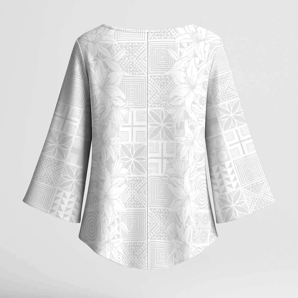 Nigeria Osun-Osogbo Festival Kimono Sleeve Blouse White Lily Lei With Yoruba Pattern