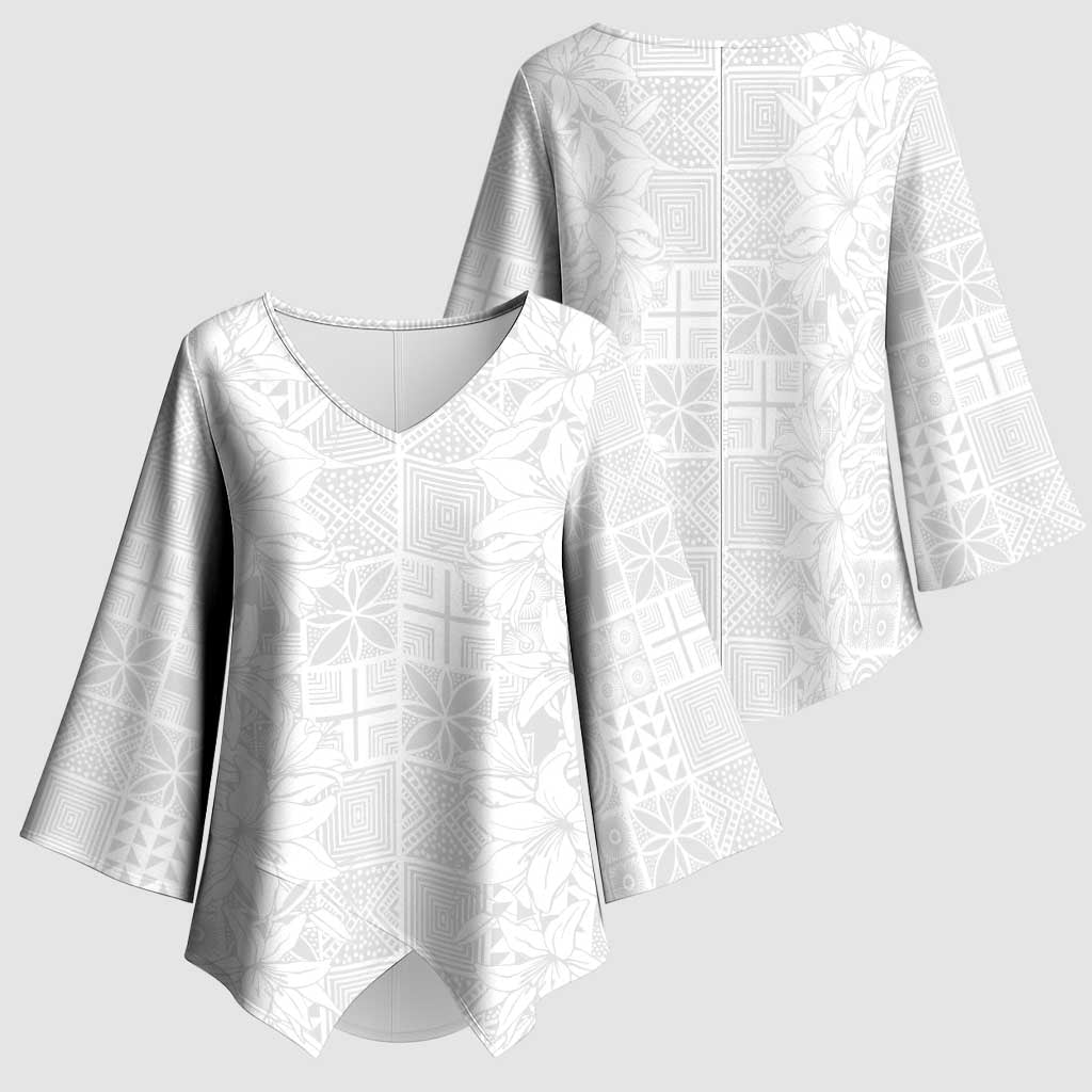 Nigeria Osun-Osogbo Festival Kimono Sleeve Blouse White Lily Lei With Yoruba Pattern