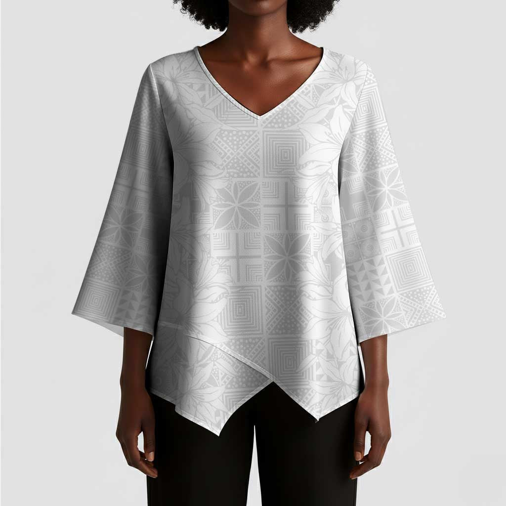 Nigeria Osun-Osogbo Festival Kimono Sleeve Blouse White Lily Lei With Yoruba Pattern