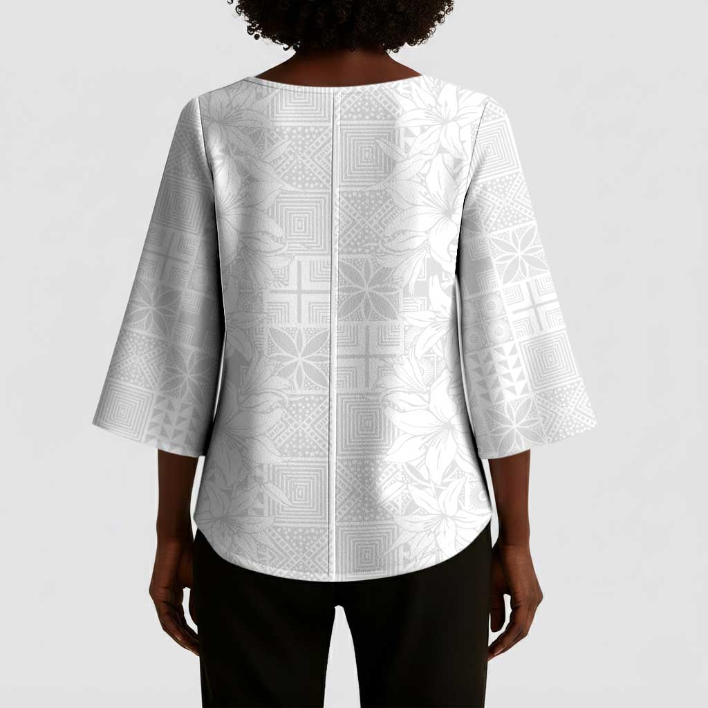 Nigeria Osun-Osogbo Festival Kimono Sleeve Blouse White Lily Lei With Yoruba Pattern