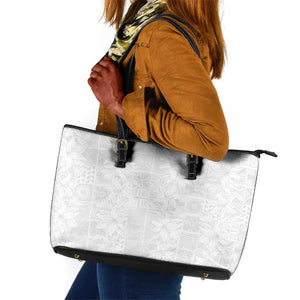 Nigeria Yoruba Osun-Osogbo Festival Leather Tote Bag White Lily Lei - African Pride