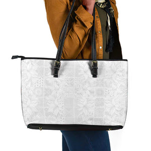Nigeria Yoruba Osun-Osogbo Festival Leather Tote Bag White Lily Lei - African Pride