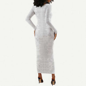 Nigeria Yoruba Osun-Osogbo Festival Long Sleeve Bodycon Dress White Lily Lei - African Pride