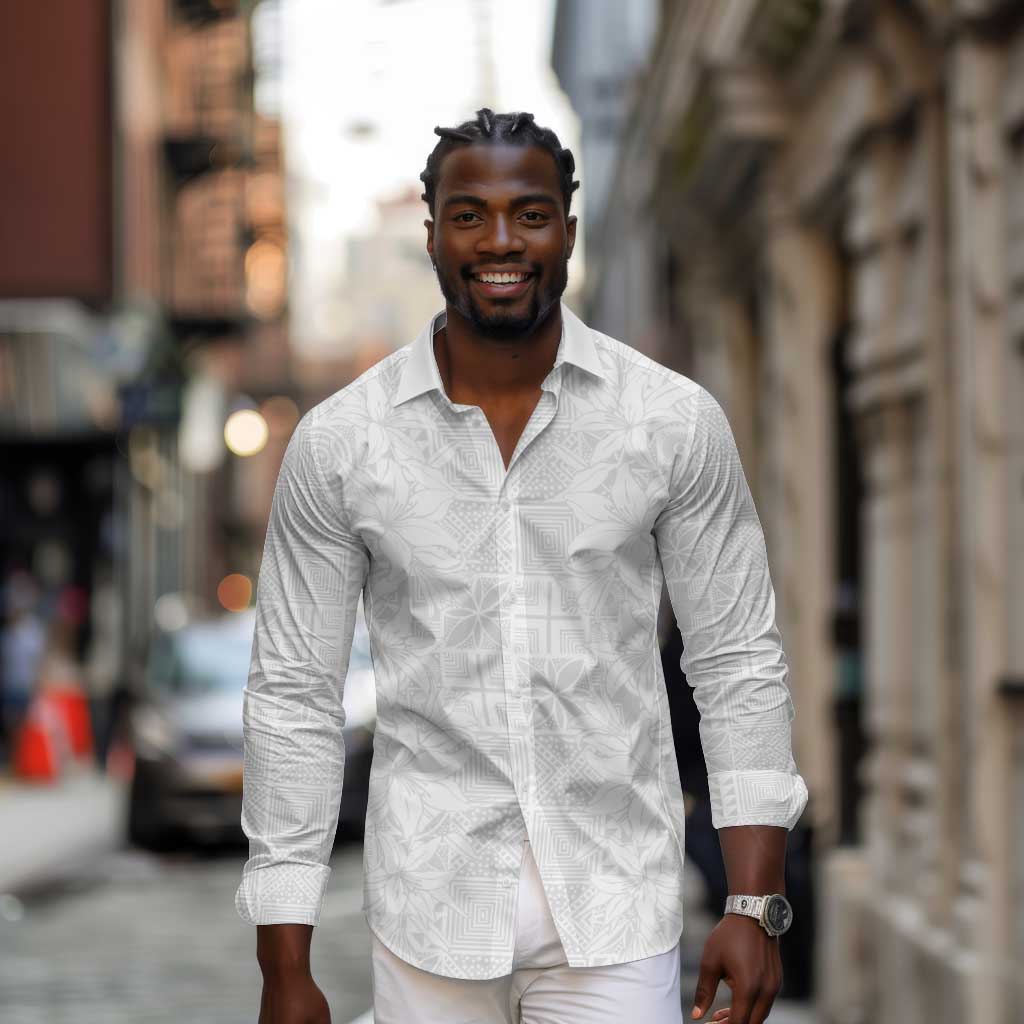 Nigeria Yoruba Osun-Osogbo Festival Long Sleeve Button Shirt White Lily Lei - African Pride