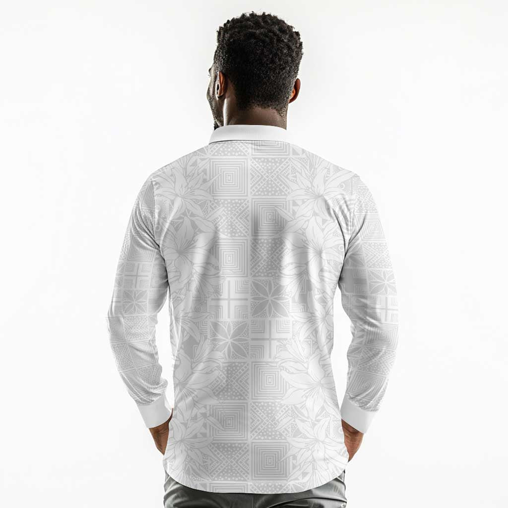 Nigeria Yoruba Osun-Osogbo Festival Long Sleeve Polo Shirt White Lily Lei - African Pride