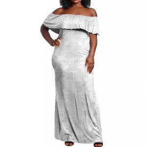 Nigeria Yoruba Osun-Osogbo Festival Off Shoulder Maxi Dress White Lily Lei - African Pride