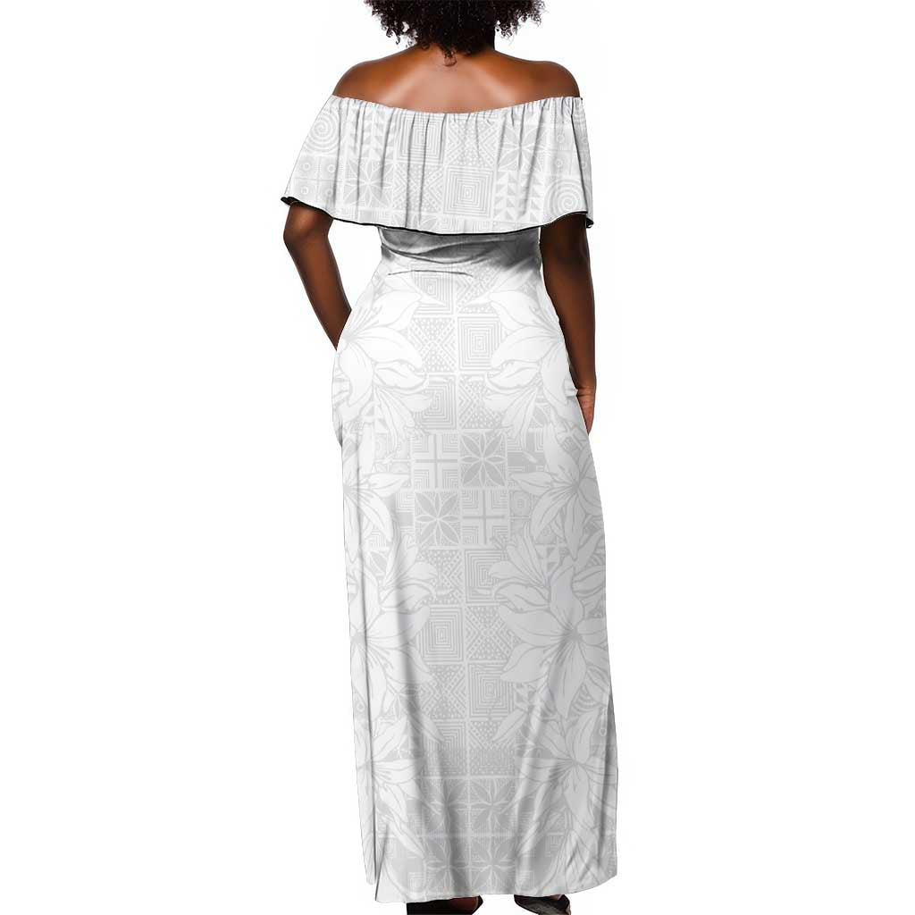 Nigeria Yoruba Osun-Osogbo Festival Off Shoulder Maxi Dress White Lily Lei - African Pride