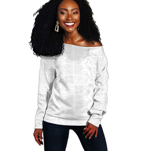 Nigeria Yoruba Osun-Osogbo Festival Off Shoulder Sweater White Lily Lei - African Pride